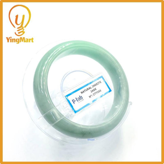 Certified 52mm PNJ277588 Real Jade Bangle | Natural Color Green-White to Green, Grey White Jadeite Bracelet for Men, Women, Grandma, Sister