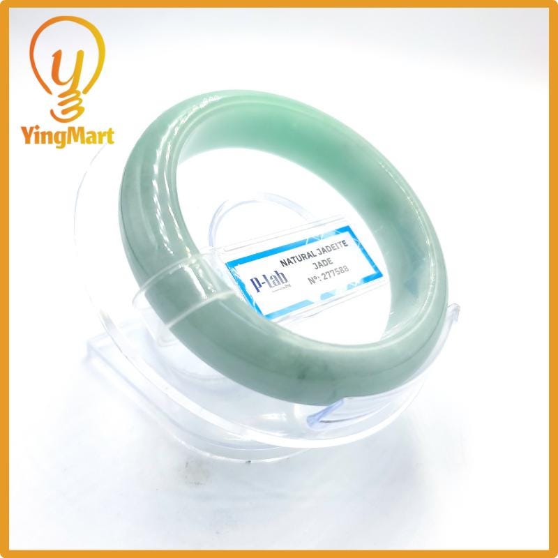 Certified 52mm PNJ277588 Real Jade Bangle | Natural Color Green-White to Green, Grey White Jadeite Bracelet for Men, Women, Grandma, Sister