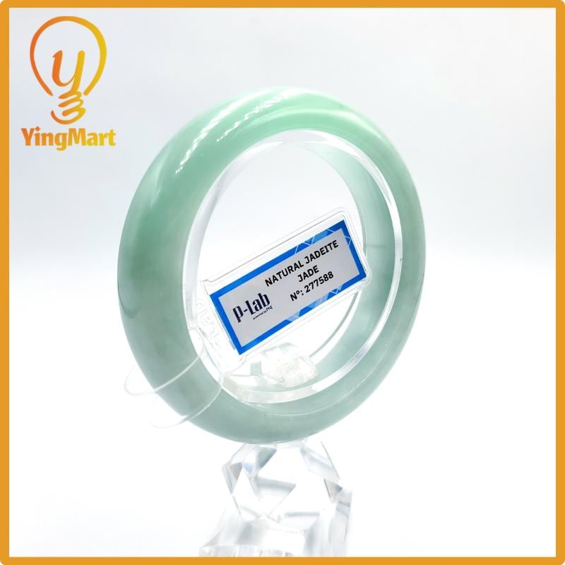 Certified 52mm PNJ277588 Real Jade Bangle | Natural Color Green-White to Green, Grey White Jadeite Bracelet for Men, Women, Grandma, Sister