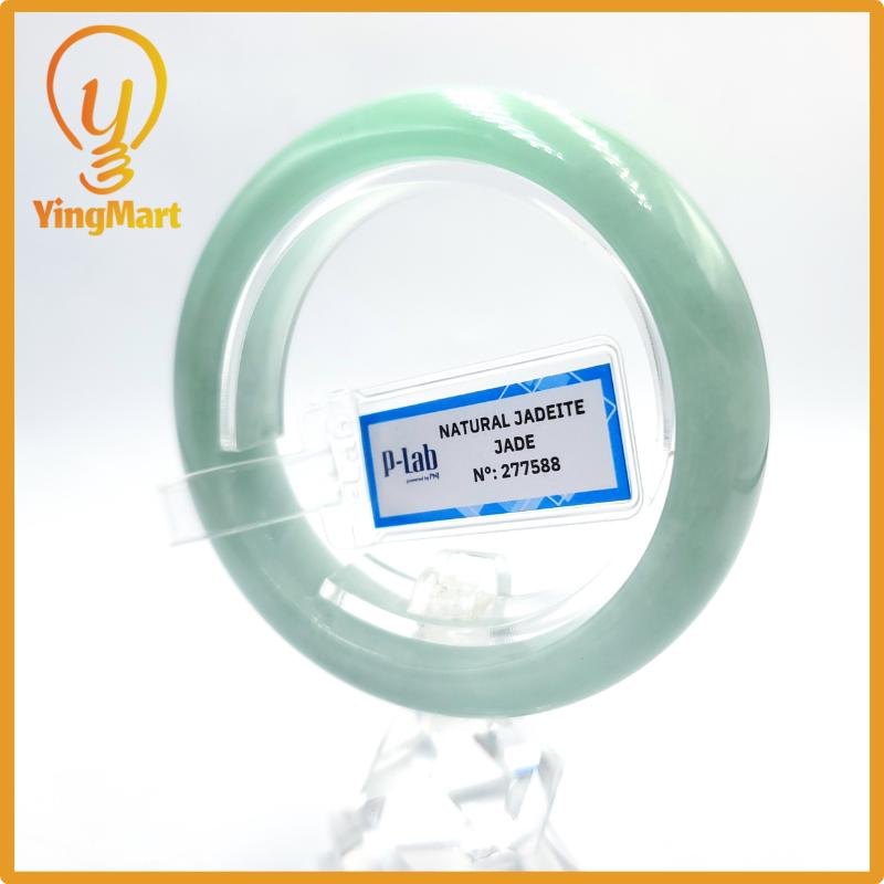 Certified 52mm PNJ277588 Real Jade Bangle | Natural Color Green-White to Green, Grey White Jadeite Bracelet for Men, Women, Grandma, Sister