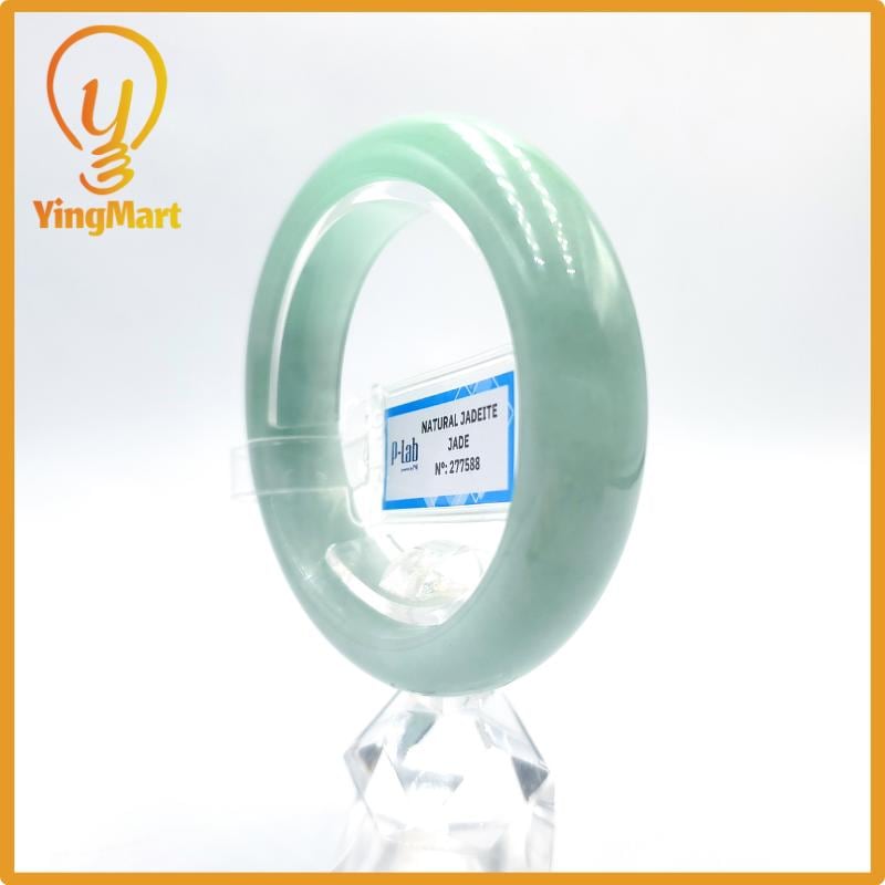 Certified 52mm PNJ277588 Real Jade Bangle | Natural Color Green-White to Green, Grey White Jadeite Bracelet for Men, Women, Grandma, Sister