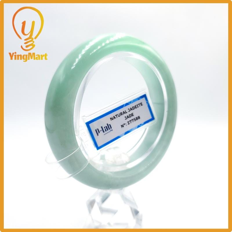 Certified 52mm PNJ277588 Real Jade Bangle | Natural Color Green-White to Green, Grey White Jadeite Bracelet for Men, Women, Grandma, Sister