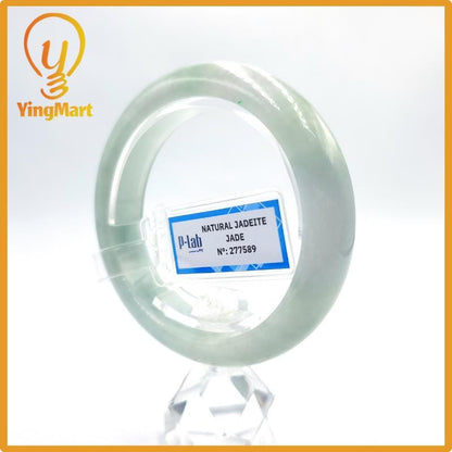 Certified 53mm PNJ277589 Real Jade Bangle | Natural Color Green-White to Green, Grey White Jadeite Bracelet for Men, Women, Grandma, Sister