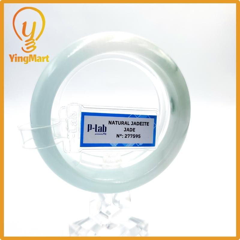 Certified 51mm PNJ277595 Real Jade Bangle | Natural Color Green White to Greyish Green, Grey White Jadeite Bracelet for Men, Women, Grandma