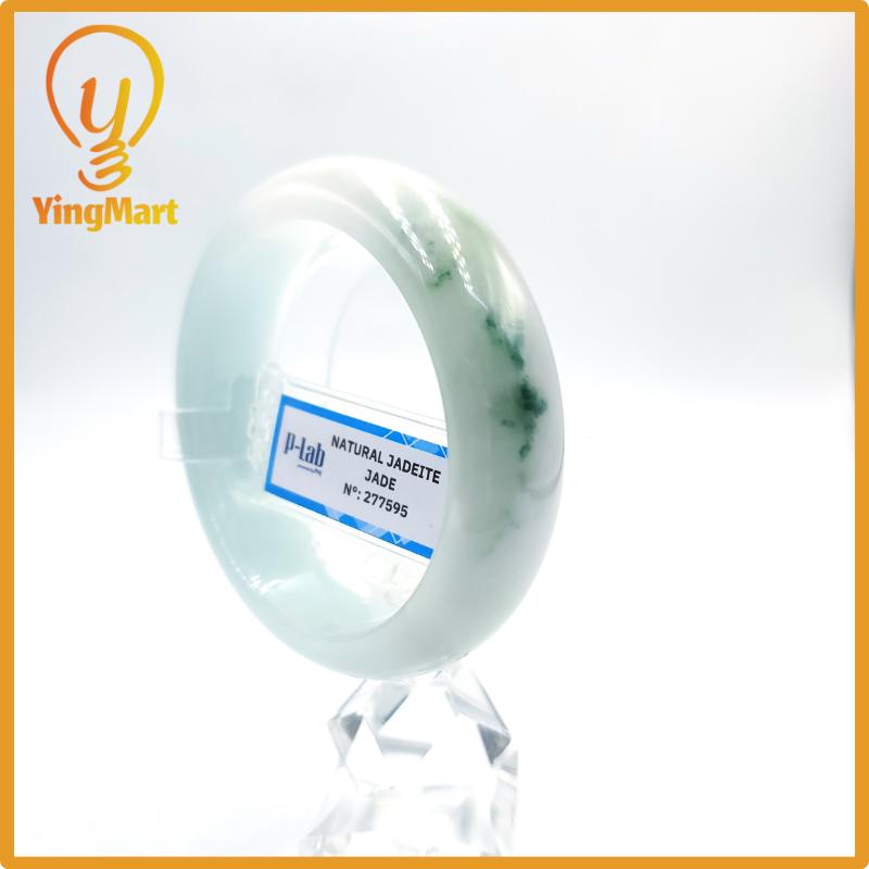 Certified 51mm PNJ277595 Real Jade Bangle | Natural Color Green White to Greyish Green, Grey White Jadeite Bracelet for Men, Women, Grandma