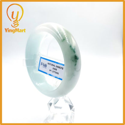 Certified 51mm PNJ277595 Real Jade Bangle | Natural Color Green White to Greyish Green, Grey White Jadeite Bracelet for Men, Women, Grandma
