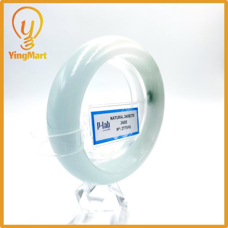 Certified 51mm PNJ277595 Real Jade Bangle | Natural Color Green White to Greyish Green, Grey White Jadeite Bracelet for Men, Women, Grandma