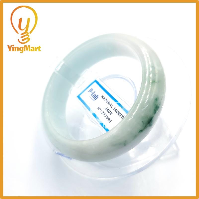 Certified 51mm PNJ277595 Real Jade Bangle | Natural Color Green White to Greyish Green, Grey White Jadeite Bracelet for Men, Women, Grandma