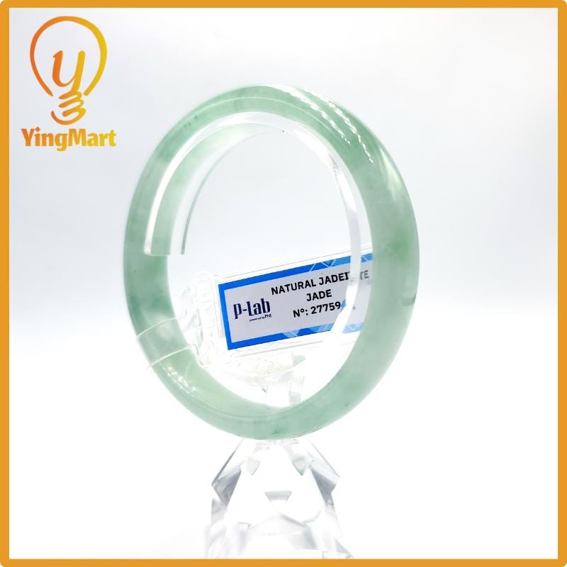 Certified 58mm PNJ277594 Real Jade Bangle | Natural Color Green White to Greyish Green, Grey White Jadeite Bracelet for Men, Women, Grandma