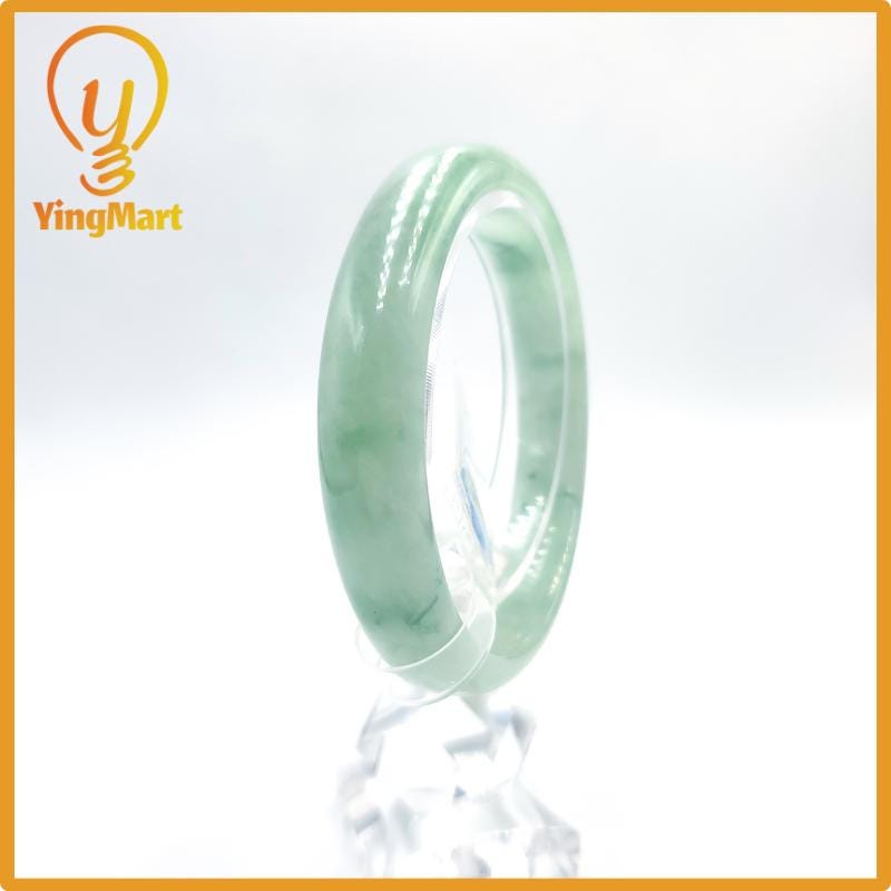 Certified 58mm PNJ277594 Real Jade Bangle | Natural Color Green White to Greyish Green, Grey White Jadeite Bracelet for Men, Women, Grandma