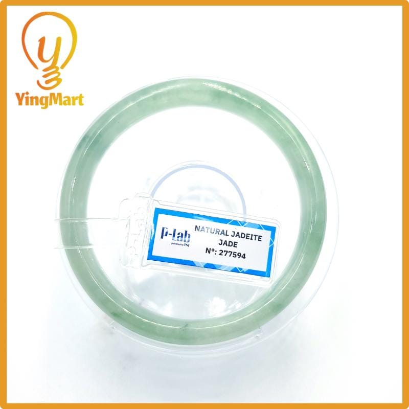 Certified 58mm PNJ277594 Real Jade Bangle | Natural Color Green White to Greyish Green, Grey White Jadeite Bracelet for Men, Women, Grandma