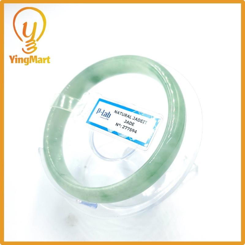 Certified 58mm PNJ277594 Real Jade Bangle | Natural Color Green White to Greyish Green, Grey White Jadeite Bracelet for Men, Women, Grandma