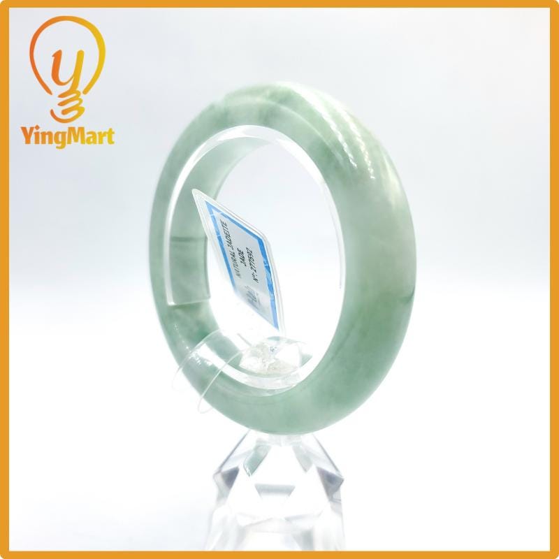 Natural Color Jade Bangle 50mm PNJ277592 | Green White to Light Green, Grey White Jade Bracelet for Men, Women, Grandma – Mothers day gift