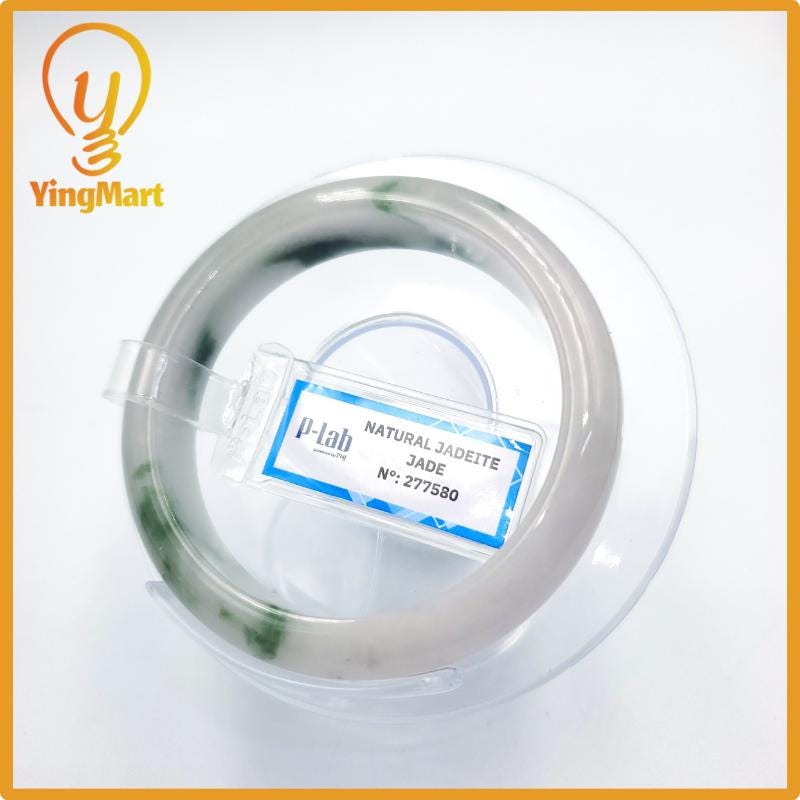 Certified 51mm PNJ277580 Real Jade Bangle | Natural Color Green White to Greyish Green, Grey White Jadeite Bracelet for Men, Women, Grandma