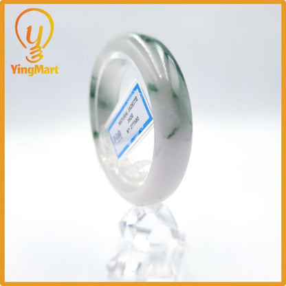 Certified 51mm PNJ277580 Real Jade Bangle | Natural Color Green White to Greyish Green, Grey White Jadeite Bracelet for Men, Women, Grandma