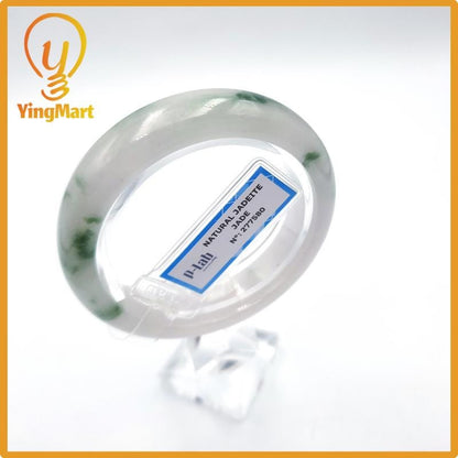 Certified 51mm PNJ277580 Real Jade Bangle | Natural Color Green White to Greyish Green, Grey White Jadeite Bracelet for Men, Women, Grandma