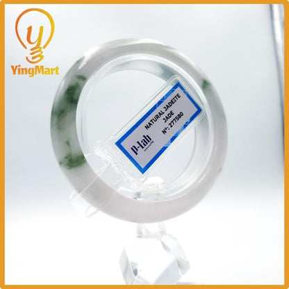 Certified 51mm PNJ277580 Real Jade Bangle | Natural Color Green White to Greyish Green, Grey White Jadeite Bracelet for Men, Women, Grandma