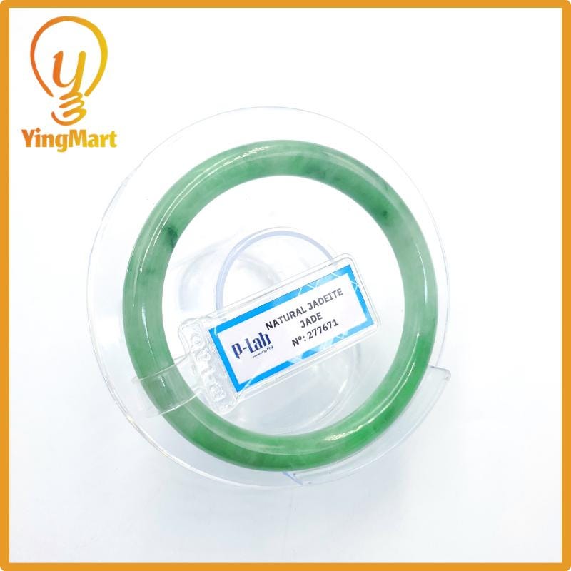 Certified 53mm PNJ277671 Real Jade Bangle Natural Color Light To Medium Green, Grey White,Grey Jadeite Bracelet for Men,Women,Grandma,Sister