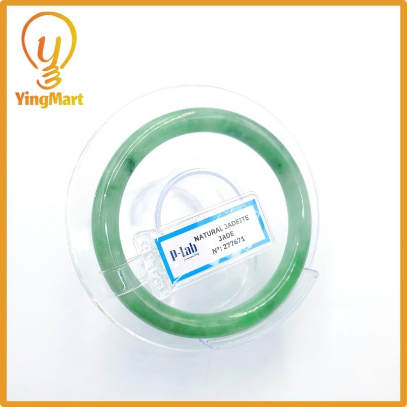 Certified 53mm PNJ277671 Real Jade Bangle Natural Color Light To Medium Green, Grey White,Grey Jadeite Bracelet for Men,Women,Grandma,Sister