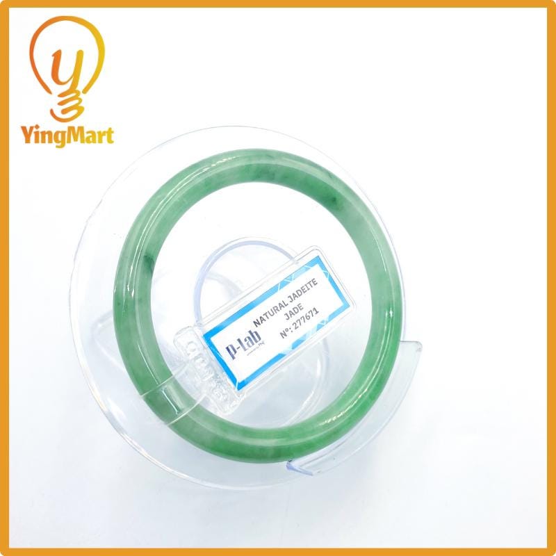 Certified 53mm PNJ277671 Real Jade Bangle Natural Color Light To Medium Green, Grey White,Grey Jadeite Bracelet for Men,Women,Grandma,Sister