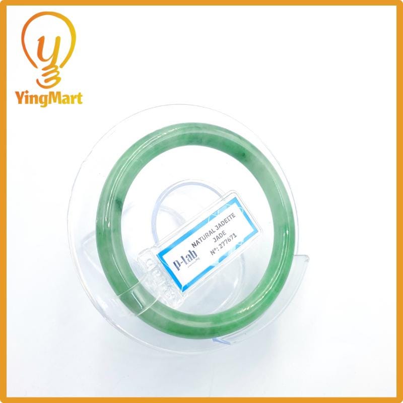 Certified 53mm PNJ277671 Real Jade Bangle Natural Color Light To Medium Green, Grey White,Grey Jadeite Bracelet for Men,Women,Grandma,Sister