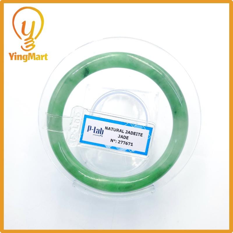 Certified 53mm PNJ277671 Real Jade Bangle Natural Color Light To Medium Green, Grey White,Grey Jadeite Bracelet for Men,Women,Grandma,Sister