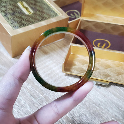High Quality 48–60mm Jadeite Jade Square Yellow Mix Green Red YingMart Bangle Gift for Her Grandma Mens Personalized