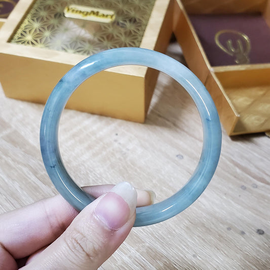 High Quality 48–72mm Natural-Colour Jade White to Blue Shade YingMart Jadeite Bangle Bracelets Burmese Gift for Her Grandma Mom