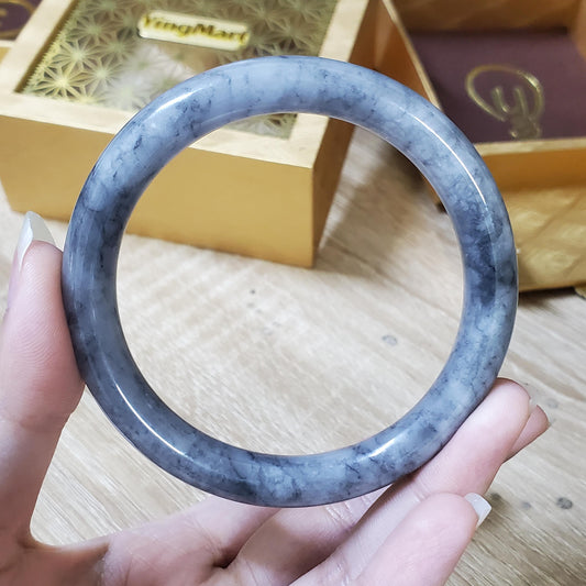 High Quality 48–72mm Genuine Type A Jade Grey White Black YingMart Jadeite Bangle Bracelets Gift for Her Grandmother Sister Mens