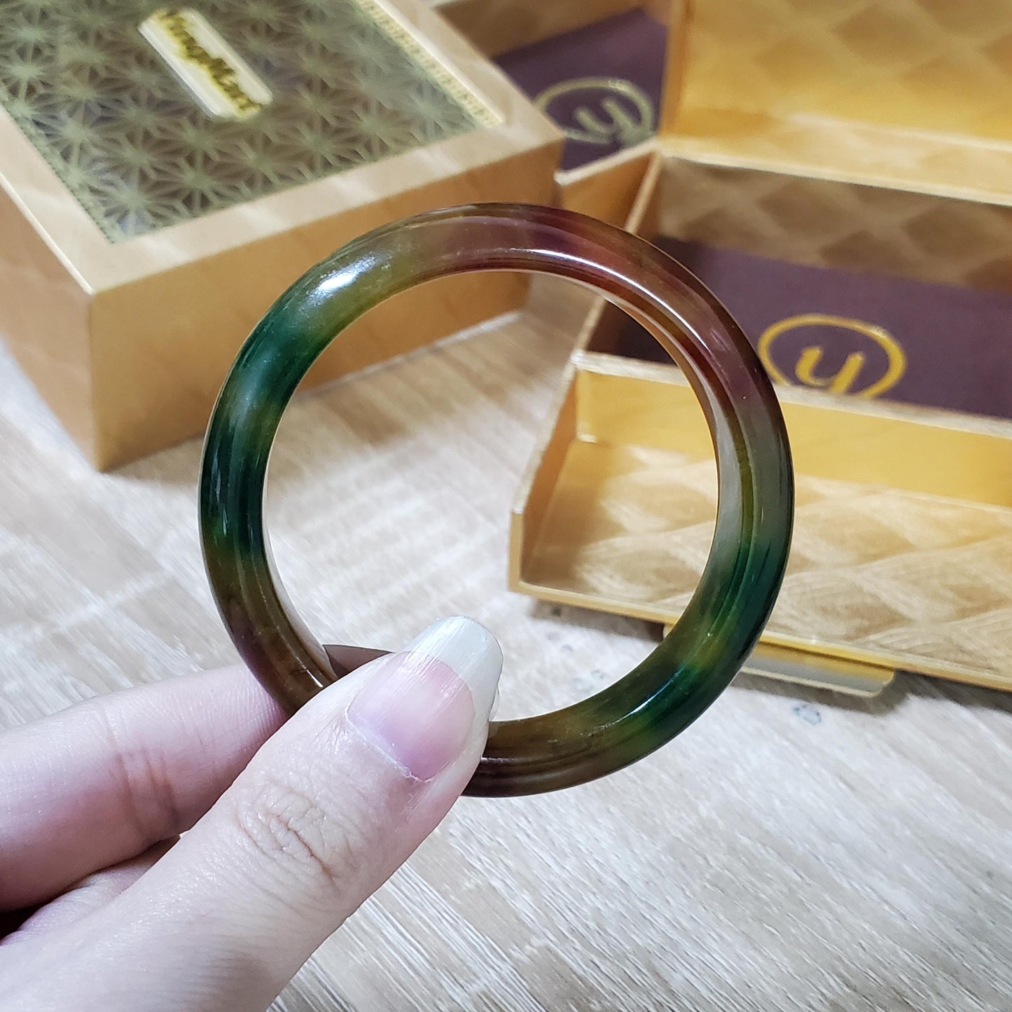 High Quality 48–60mm Jadeite Jade Yellow Mix Red YingMart Bangle Bracelets Gift for Her Grandma Mens Feng Shui Personalized