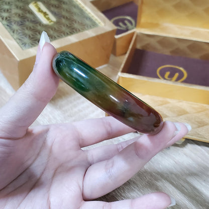 High Quality 48–60mm Jadeite Jade Yellow Mix Red YingMart Bangle Bracelets Gift for Her Grandma Mens Feng Shui Personalized