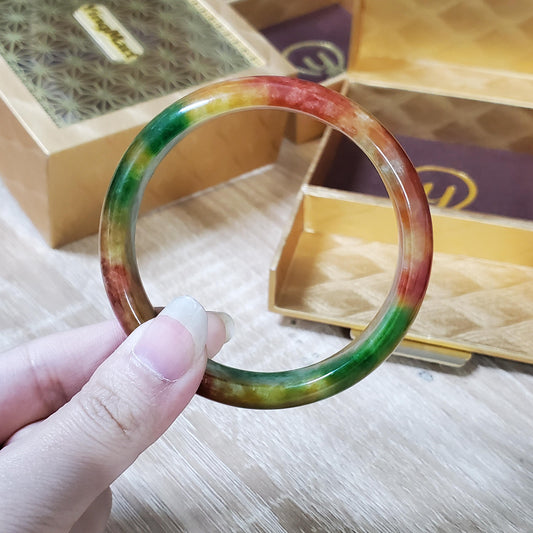 High Quality 48–72mm Jadeite Jade Orange Yellow Green Spot Bangle Gift for Her Mom Grandma Feng Shui Personalized Jewelry