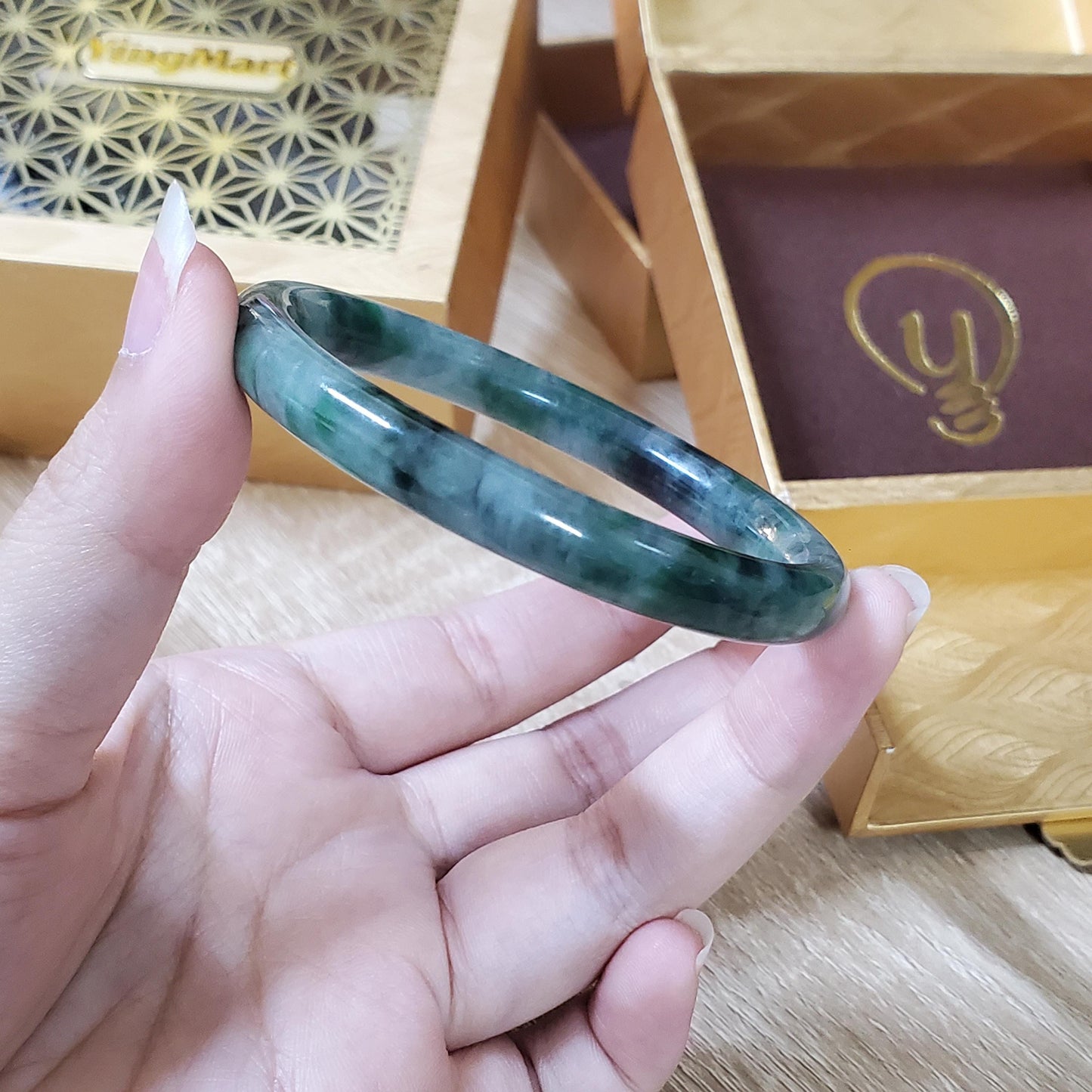 High Quality 48–72mm Natural-Colour Jade White to Green with Black Spot YingMart Bangle Gift for Mom Sister Mens Feng Shui Personalized