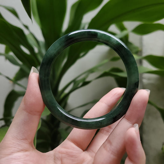 High Quality 48–60mm Jadeite Jade Round Green Olive Black YingMart Bangle Gift for Her Mother Mens Sister Feng Shui