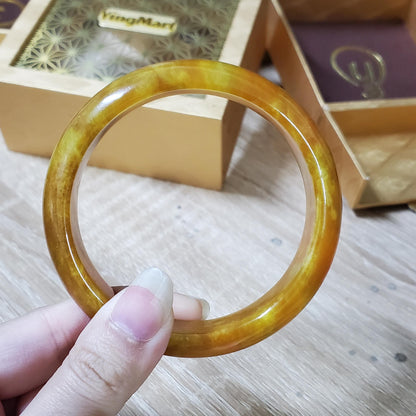 High Quality 48–72mm Jadeite Jade Light to Medium Yellow YingMart Burmese Bangle Bracelets Gift for Her Mother Sister Mens Feng Shui Grandma