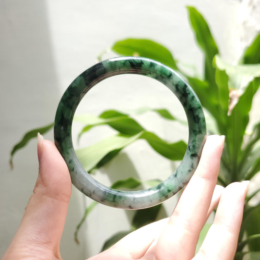 High Quality 48–72mm Jadeite Jade White to Green Black Veins YingMart Bangle Gift for Her Grandmother Sister Mom Mens Feng Shui
