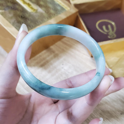 YingMart 48–72mm Jadeite Jade White Green Black Veins Bangle Gift for Her Mom Sister Grandma Personalized Bracelets