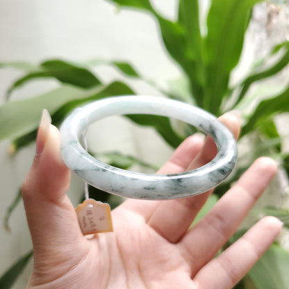 High Quality 48–72mm Natural-Colour Jade White Black Veins Bangle Bracelets Gift for Her Mom Grandma Feng Shui Personalized Jewelry