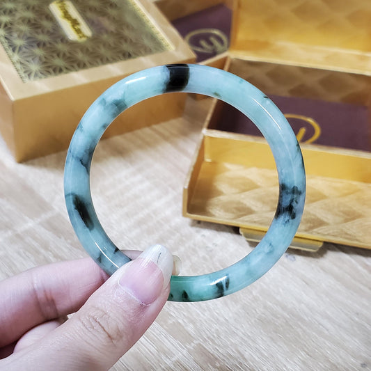 High Quality 48–72mm Natural-Colour Jade White Floating Green Black Veins Bangle Gift for Her Mom Grandma Feng Shui Personalized Jewelry