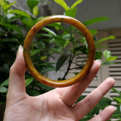 High Quality 48-72mm Jadeite Jade Bangle, Yellow Mixed Green Brown Spot, Burmese, Feng Shui Jewelry, Gift for Mom