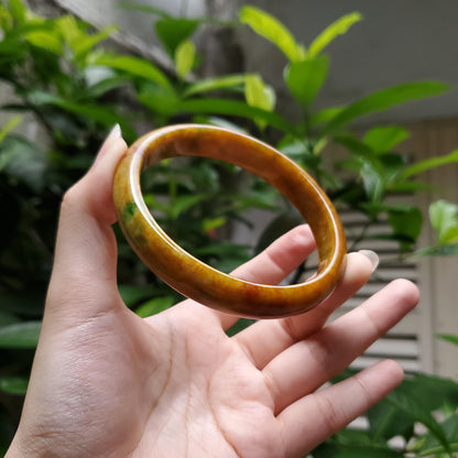 High Quality 48-72mm Jadeite Jade Bangle, Yellow Mixed Green Brown Spot, Burmese, Feng Shui Jewelry, Gift for Mom