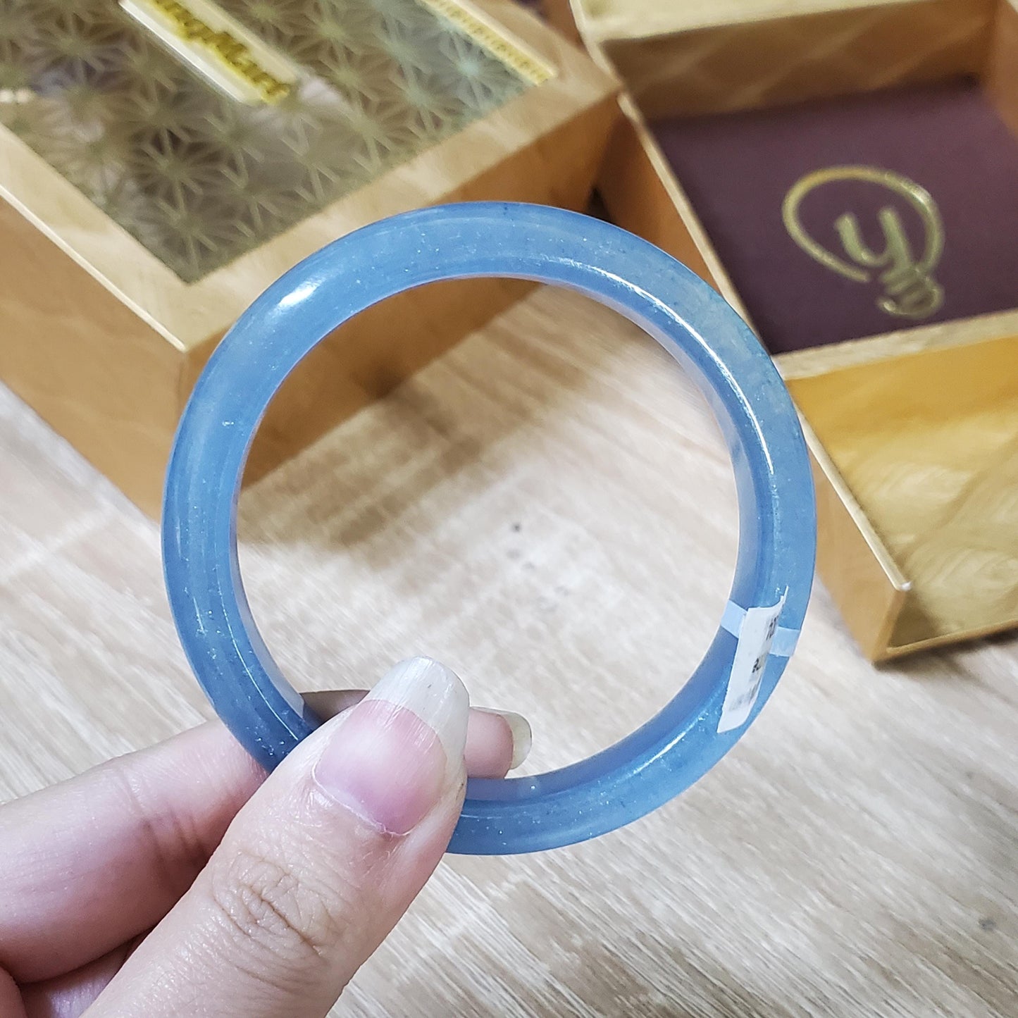 High Quality 48–60mm Aquamarine Light Blue Round YingMart Bangle, Gift for Sister, Grandma, Gemstone, Womens, Personalized Jewelry
