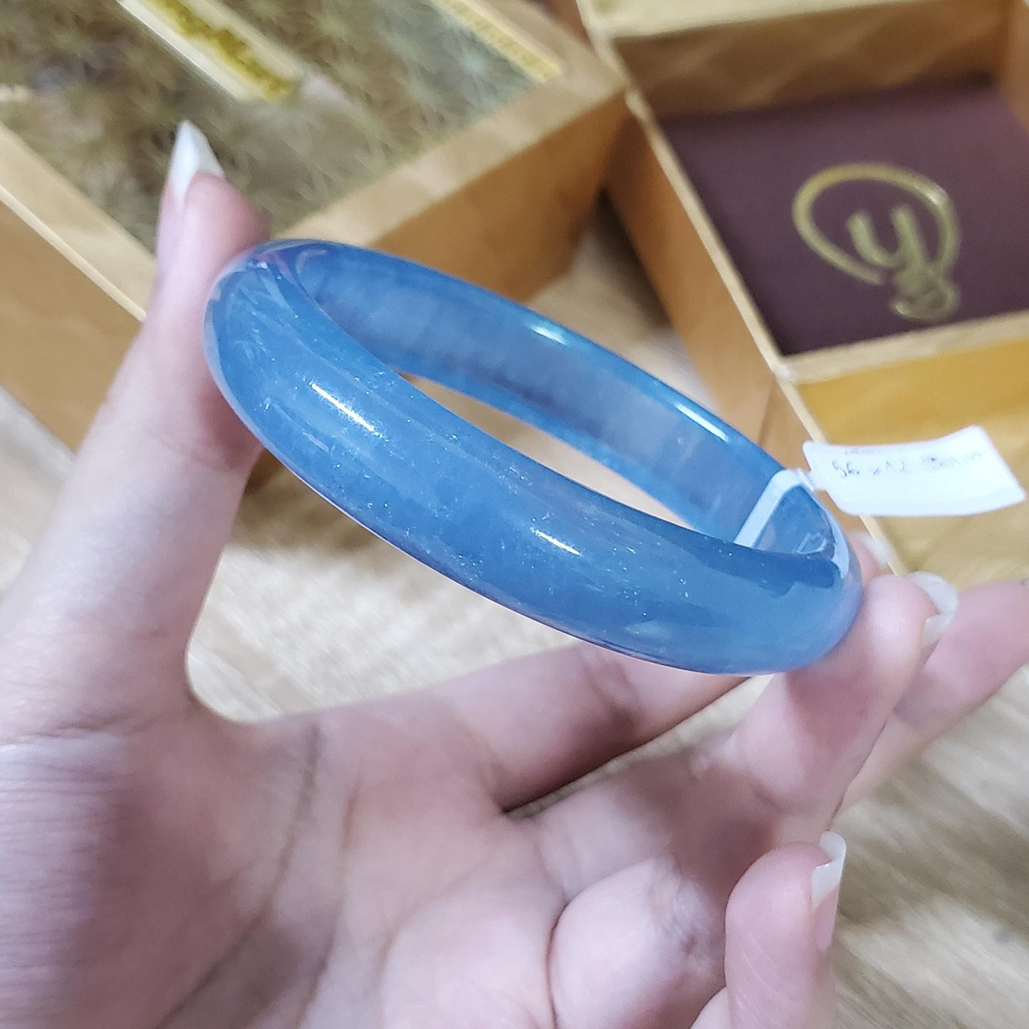 High Quality 48–60mm Aquamarine Light Blue Round YingMart Bangle, Gift for Sister, Grandma, Gemstone, Womens, Personalized Jewelry
