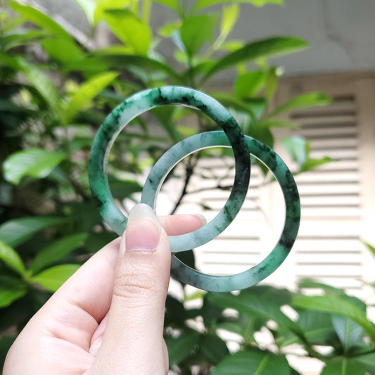 High Quality 48-72mm Natural-Colour Jade Bangle, White Floating Green Black Veins, Burmese Jadeite, Feng Shui Jewelry, Gift for Mom