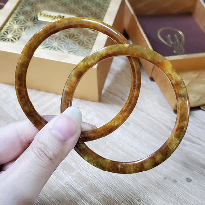 High Quality 48–72mm Jadeite Jade Yellow Green Black Brown Spot Bangle Bracelets Gift for Her Mom Grandma Feng Shui Personalized Jewelry