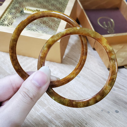High Quality 48–72mm Jadeite Jade Yellow Green Black Brown Spot Bangle Bracelets Gift for Her Mom Grandma Feng Shui Personalized Jewelry