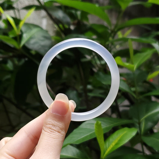 High Quality 50–60mm Genuine Type A Jade White Chalcedony Bangle Bracelets Gift for Her Mom Grandma Feng Shui Personalized