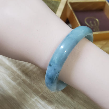 High Quality 48–72mm Natural-Colour Jade White to Blue Shade YingMart Jadeite Bangle Bracelets Burmese Gift for Her Grandma Mom