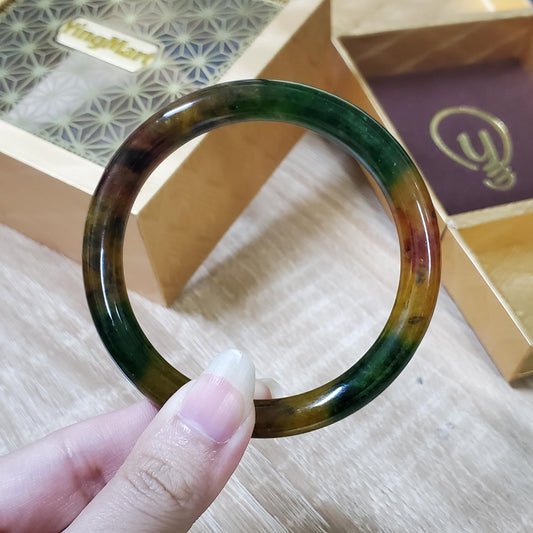 High Quality 48–72mm Jadeite Jade Yellow Green Black Veins YingMart Bangle Bracelets Gift for Her Feng Shui Grandma Sister Mom