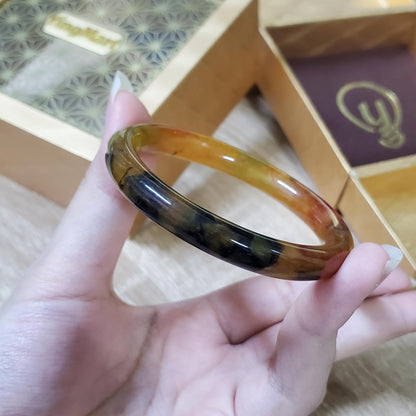 High Quality 48–72mm Jadeite Jade Yellow Black Veins YingMart Bangle Bracelets Gift for Her Mom Feng Shui Grandma Sister